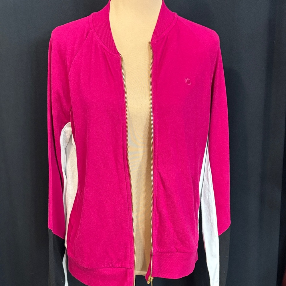 Lauren Ralph Lauren Fuchsia and White Bomber Jacket